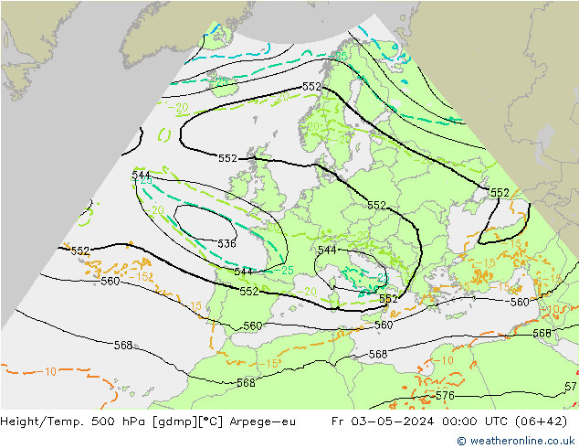 Geop./Temp. 500 hPa Arpege-eu vie 03.05.2024 00 UTC