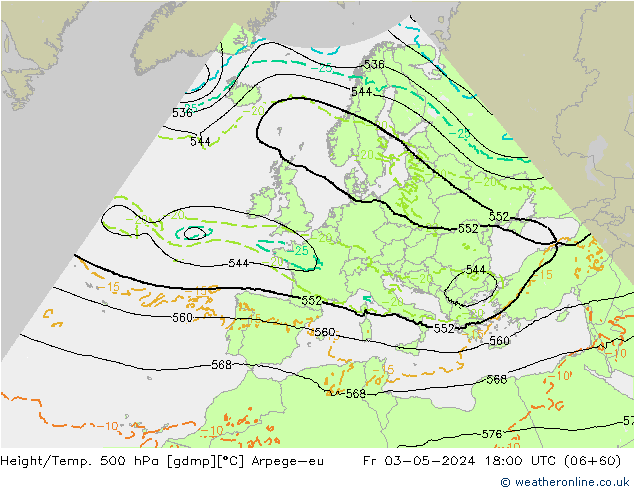 Height/Temp. 500 hPa Arpege-eu Fr 03.05.2024 18 UTC