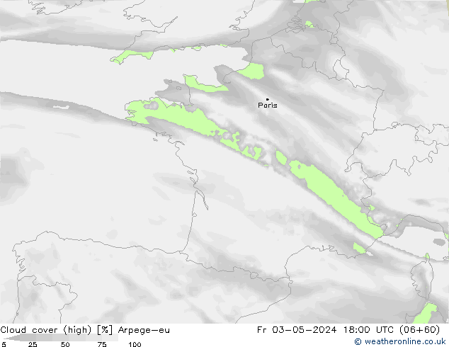 Cloud cover (high) Arpege-eu Fr 03.05.2024 18 UTC