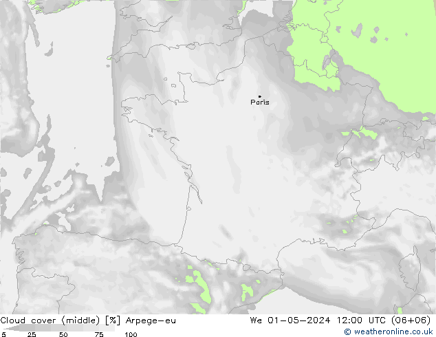 Wolken (mittel) Arpege-eu Mi 01.05.2024 12 UTC
