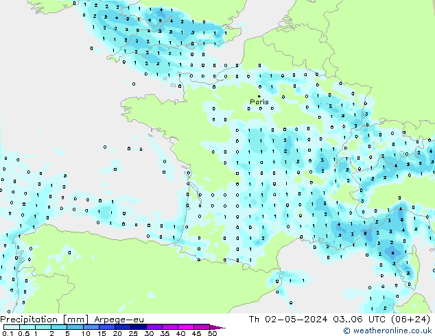 Precipitation Arpege-eu Th 02.05.2024 06 UTC