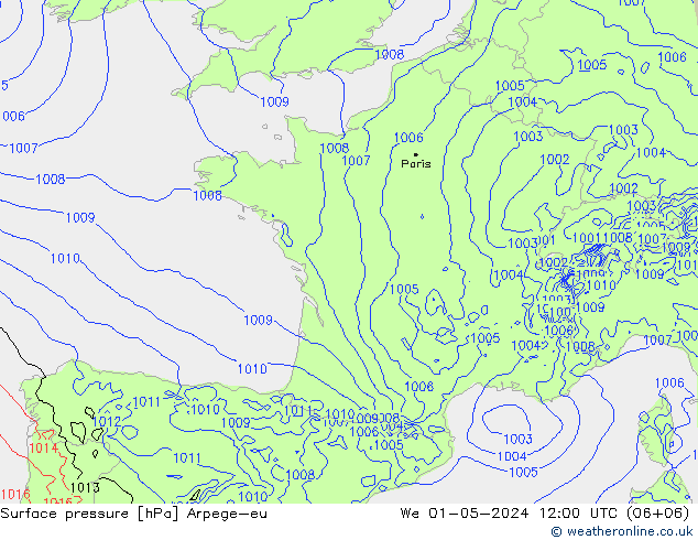 Surface pressure Arpege-eu We 01.05.2024 12 UTC