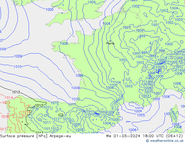 Surface pressure Arpege-eu We 01.05.2024 18 UTC