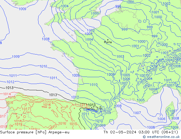 pressão do solo Arpege-eu Qui 02.05.2024 03 UTC