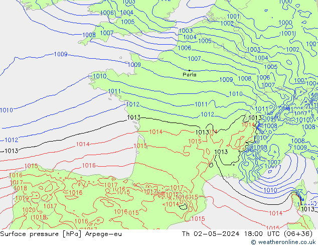 Bodendruck Arpege-eu Do 02.05.2024 18 UTC