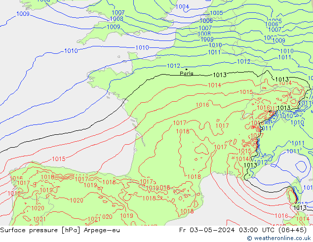 Pressione al suolo Arpege-eu ven 03.05.2024 03 UTC