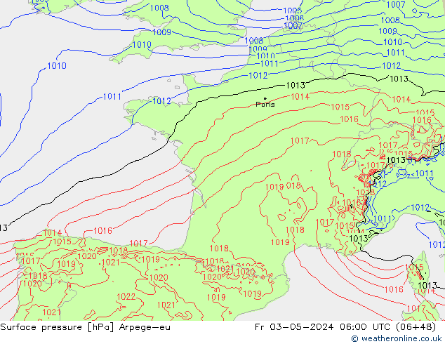 Bodendruck Arpege-eu Fr 03.05.2024 06 UTC