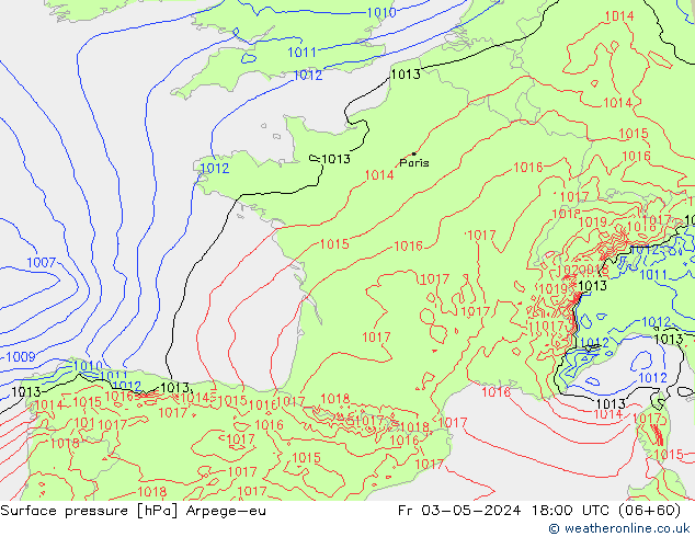 приземное давление Arpege-eu пт 03.05.2024 18 UTC