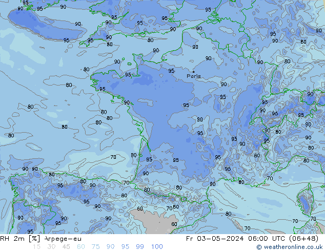 RH 2m Arpege-eu Fr 03.05.2024 06 UTC