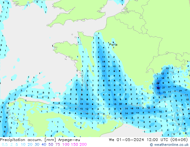 Precipitation accum. Arpege-eu We 01.05.2024 12 UTC