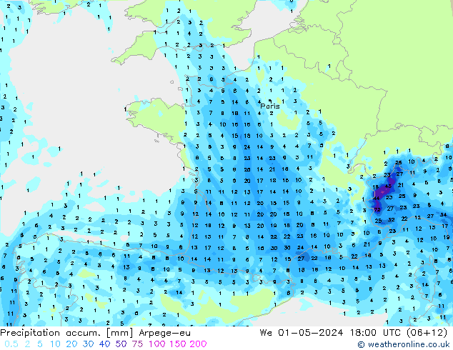 Precipitation accum. Arpege-eu  01.05.2024 18 UTC