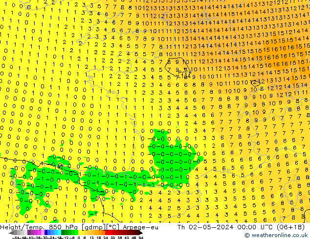 Height/Temp. 850 hPa Arpege-eu Th 02.05.2024 00 UTC