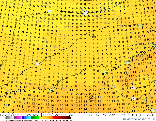 Height/Temp. 925 гПа Arpege-eu пт 03.05.2024 12 UTC