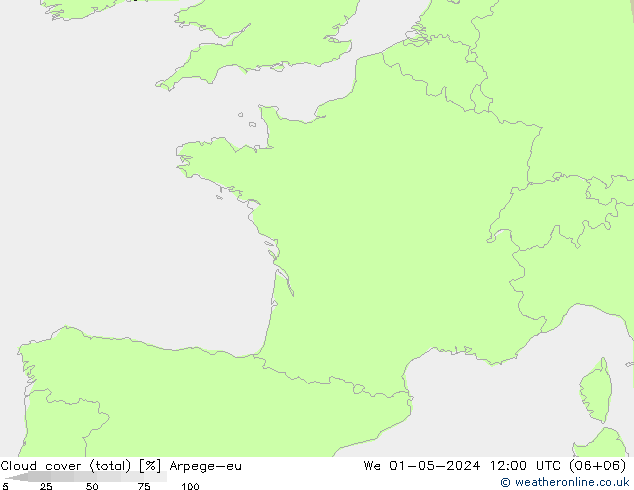 Nubi (totali) Arpege-eu mer 01.05.2024 12 UTC