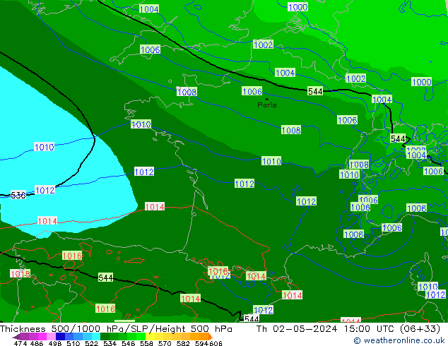 500-1000 hPa Kalınlığı Arpege-eu Per 02.05.2024 15 UTC