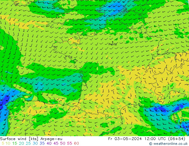 Surface wind Arpege-eu Fr 03.05.2024 12 UTC