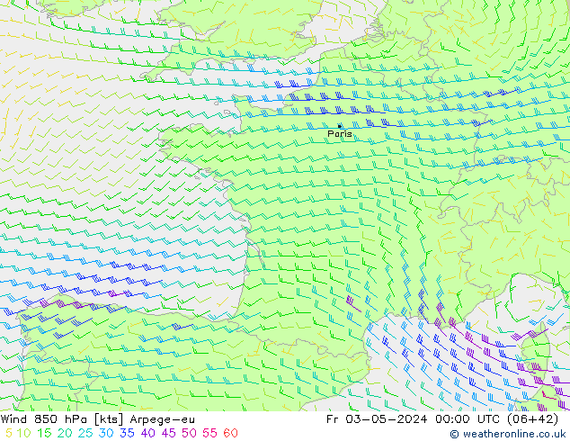 Wind 850 hPa Arpege-eu Fr 03.05.2024 00 UTC