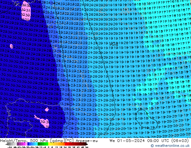 Geop./Temp. 500 hPa Arpege-eu mié 01.05.2024 09 UTC