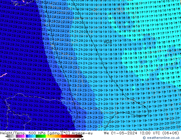 Height/Temp. 500 hPa Arpege-eu śro. 01.05.2024 12 UTC