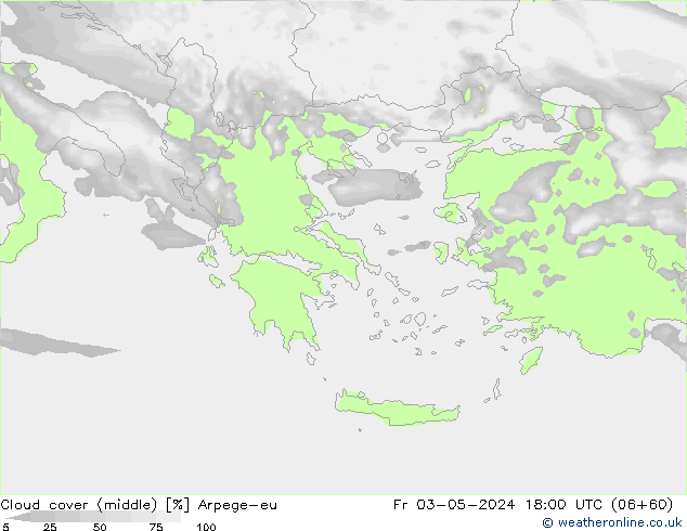 Cloud cover (middle) Arpege-eu Fr 03.05.2024 18 UTC