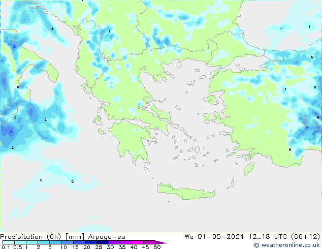 Precipitation (6h) Arpege-eu We 01.05.2024 18 UTC