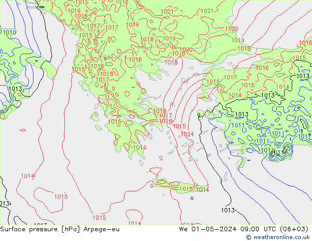 Presión superficial Arpege-eu mié 01.05.2024 09 UTC