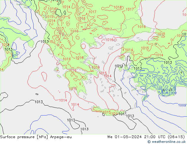 Surface pressure Arpege-eu We 01.05.2024 21 UTC