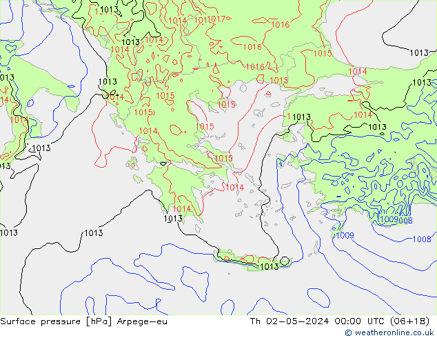 Presión superficial Arpege-eu jue 02.05.2024 00 UTC