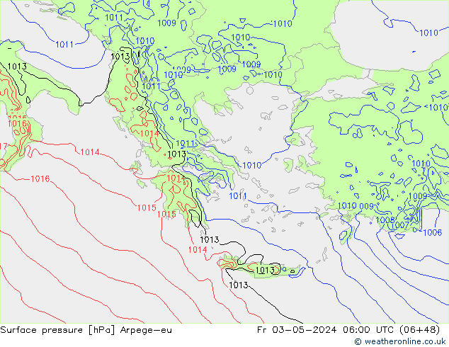 Pressione al suolo Arpege-eu ven 03.05.2024 06 UTC