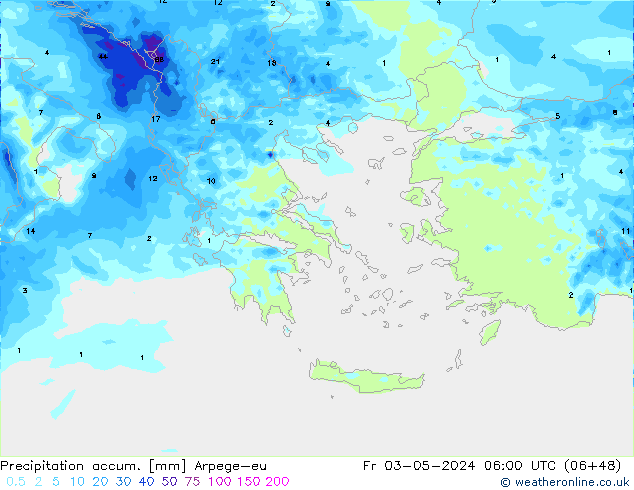 Précipitation accum. Arpege-eu ven 03.05.2024 06 UTC