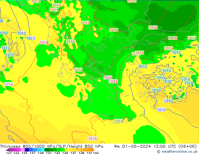 Thck 850-1000 hPa Arpege-eu We 01.05.2024 12 UTC