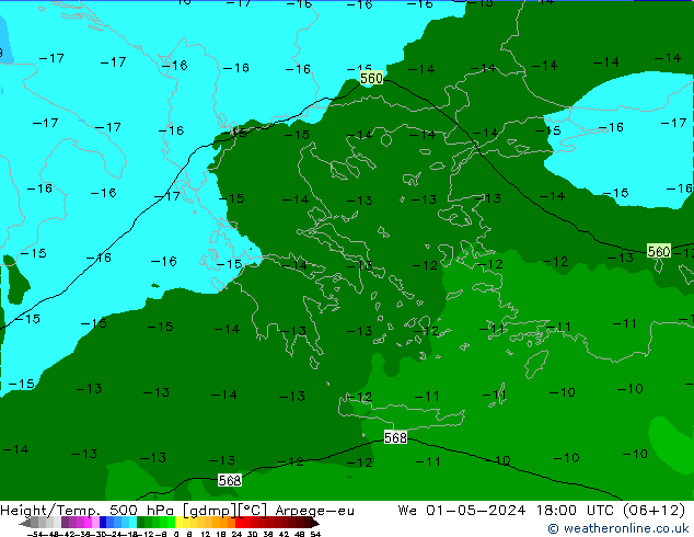 Geop./Temp. 500 hPa Arpege-eu mié 01.05.2024 18 UTC