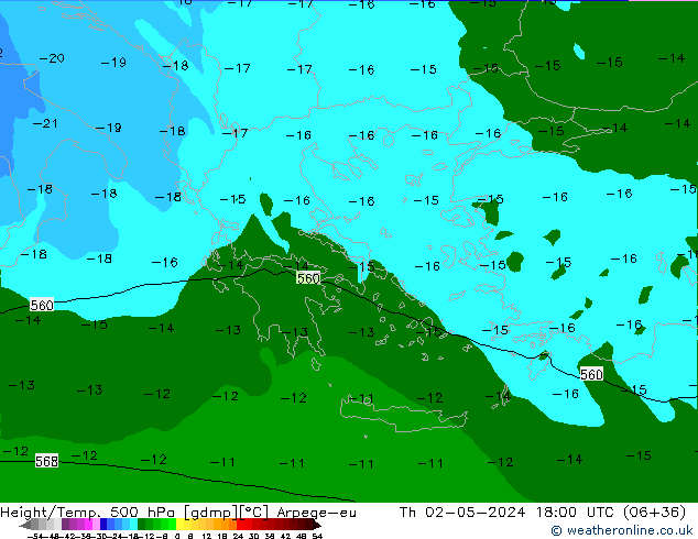 Height/Temp. 500 hPa Arpege-eu Th 02.05.2024 18 UTC