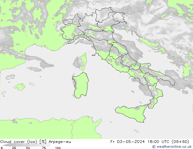 Cloud cover (low) Arpege-eu Fr 03.05.2024 18 UTC