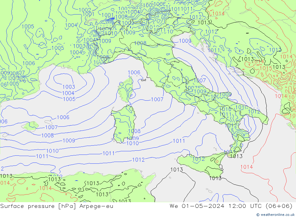 Pressione al suolo Arpege-eu mer 01.05.2024 12 UTC