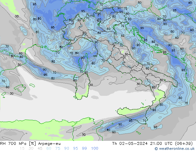 RH 700 hPa Arpege-eu Do 02.05.2024 21 UTC