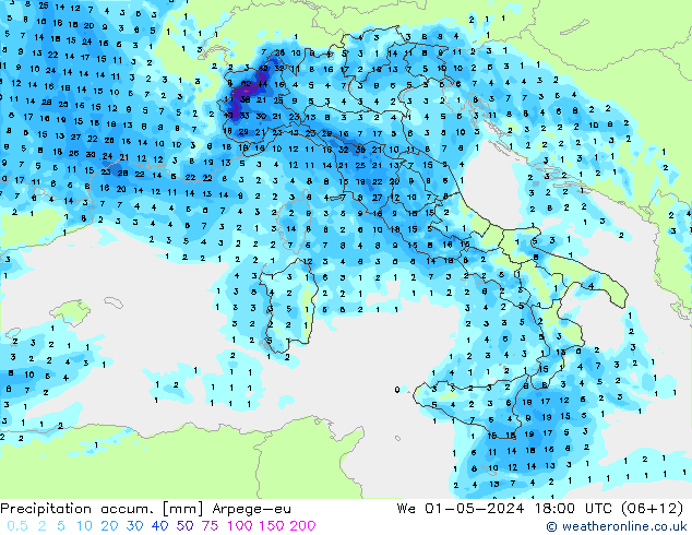 Precipitation accum. Arpege-eu We 01.05.2024 18 UTC