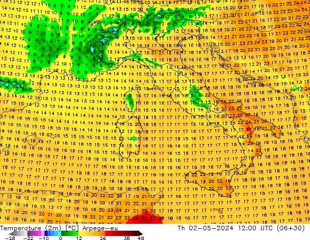 Temperature (2m) Arpege-eu Th 02.05.2024 12 UTC