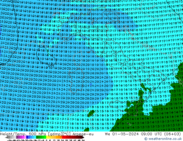 Height/Temp. 500 hPa Arpege-eu We 01.05.2024 09 UTC