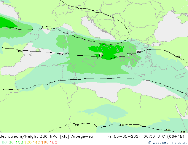 Jet stream/Height 300 hPa Arpege-eu Pá 03.05.2024 06 UTC