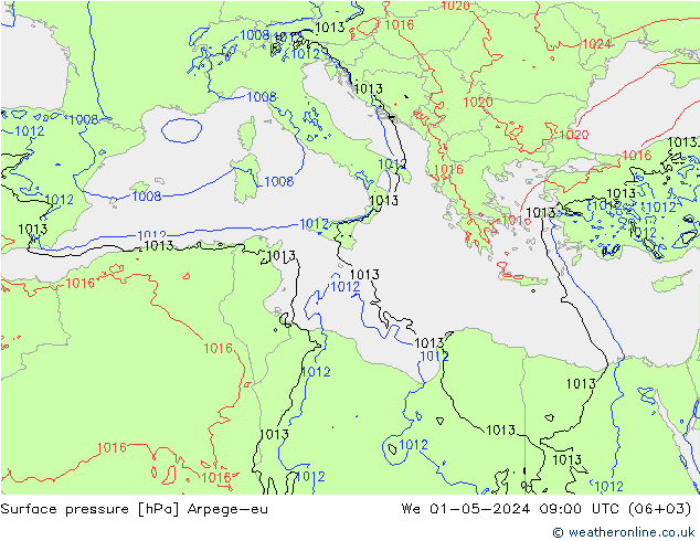 pressão do solo Arpege-eu Qua 01.05.2024 09 UTC