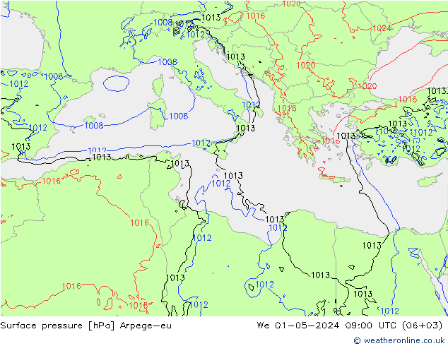 Surface pressure Arpege-eu We 01.05.2024 09 UTC