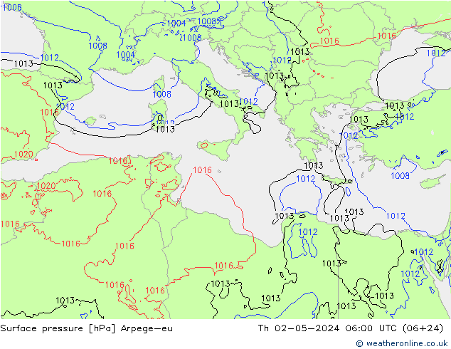 приземное давление Arpege-eu чт 02.05.2024 06 UTC