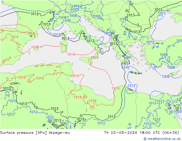 Luchtdruk (Grond) Arpege-eu do 02.05.2024 18 UTC