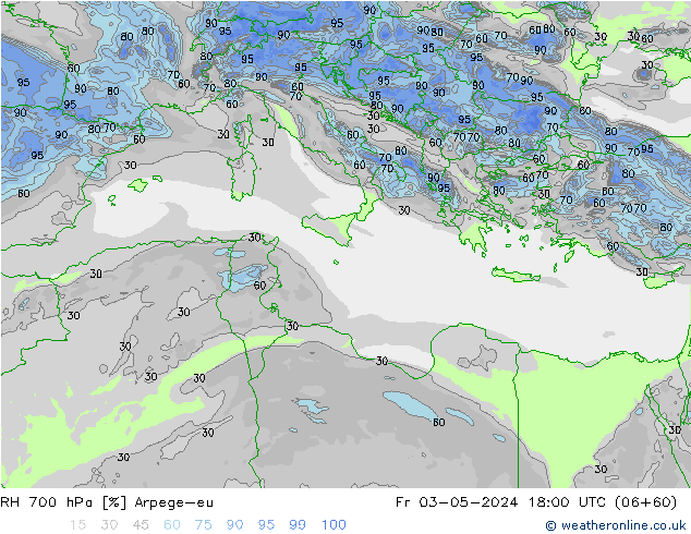 RH 700 hPa Arpege-eu Fr 03.05.2024 18 UTC