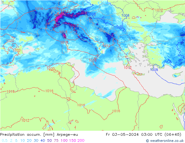 Precipitation accum. Arpege-eu  03.05.2024 03 UTC