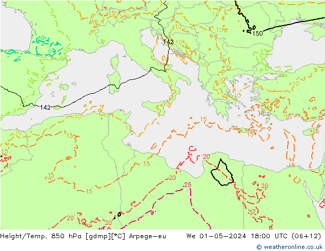 Height/Temp. 850 hPa Arpege-eu We 01.05.2024 18 UTC