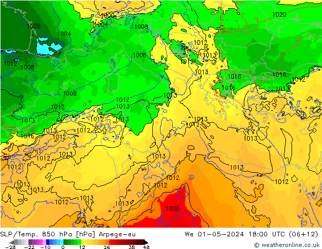 SLP/Temp. 850 hPa Arpege-eu wo 01.05.2024 18 UTC