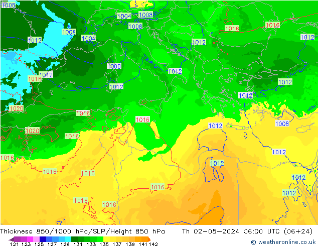 850-1000 hPa Kalınlığı Arpege-eu Per 02.05.2024 06 UTC