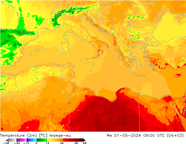 Temperature (2m) Arpege-eu We 01.05.2024 09 UTC